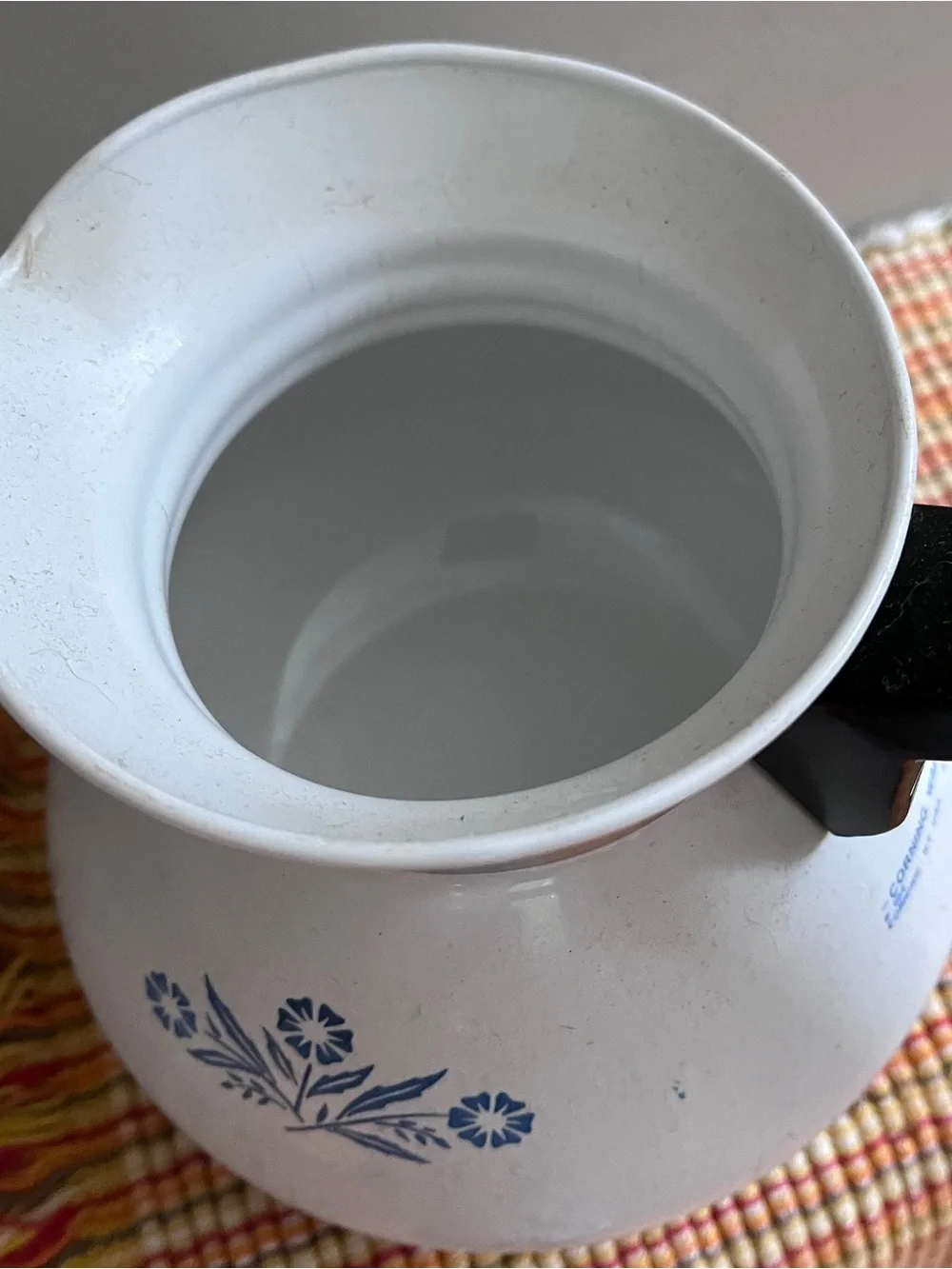 Vintage Collectible Corningware White Coffee Carafe with Blue Cornflower Motif